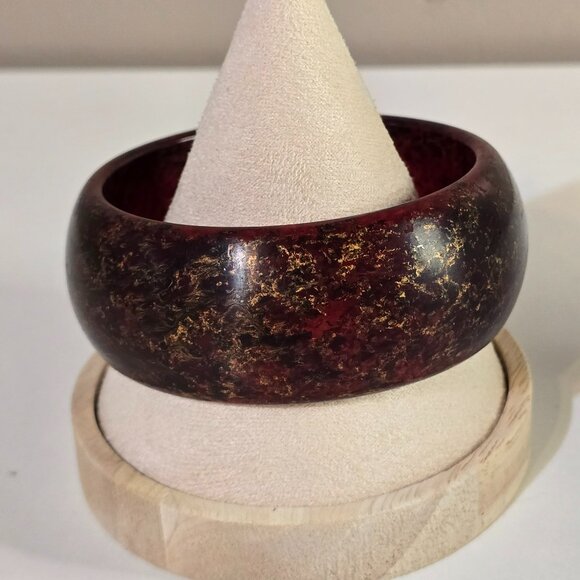 Jewelry | Vintage Acrylic Marbelized Splatter Red Gold Black Bangle ...